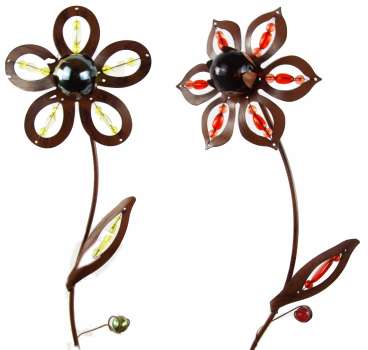 Preview: Bezauberndes 2er Set Gartenstecker Blume rot / grün